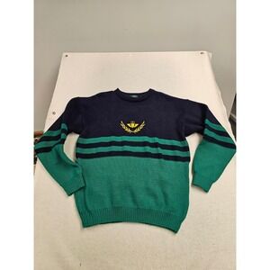 Emerald Isle‎ Mens Medium Claddagh Crest Knit Sweater Navy Green Made in Ireland